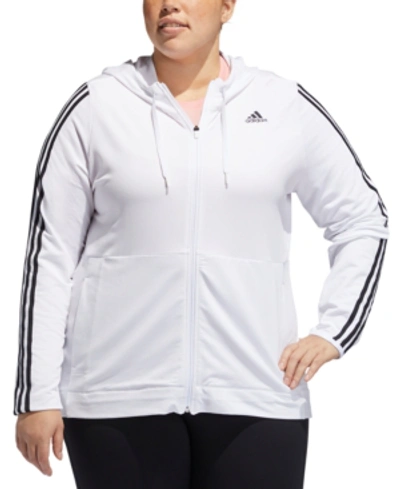 Adidas Originals Adidas Plus Size Striped Zip Hoodie In White