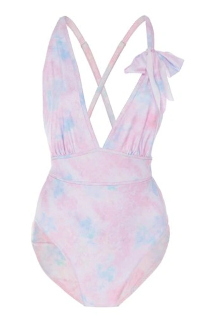 Loveshackfancy Millicent Ruched Tie-dye Swimsuit In Cotton Candy