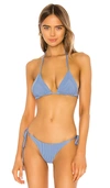 Frankies Bikinis Sky Triangle Bikini Top In Blue Jean