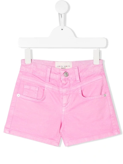Alberta Ferretti Je T'aime Embroidered High Waist Shorts In Pink
