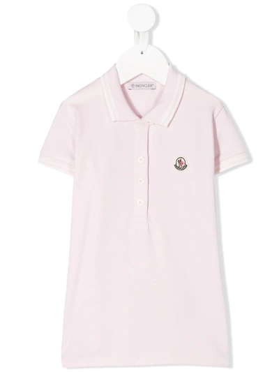 Moncler Kids' Logo Patch Stripe Detail Polo Shirt In Pink