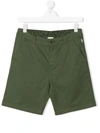 Paul Smith Junior Kids' Stretch Cotton Twill Shorts In Green