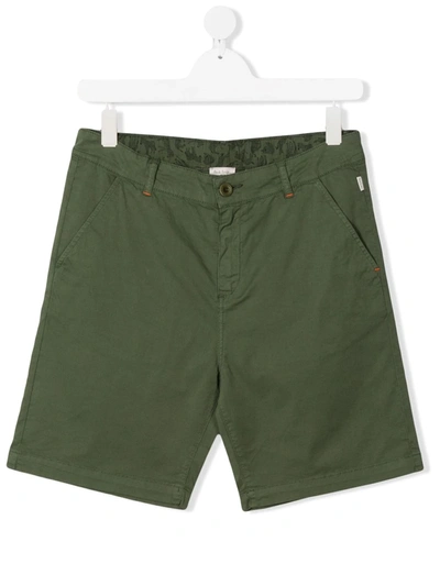 Paul Smith Junior Stretch Cotton Twill Shorts In Green