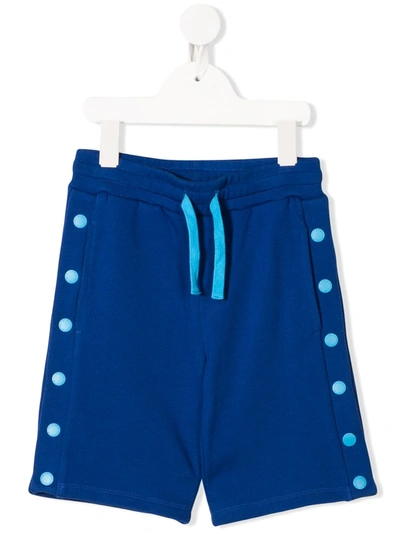 Stella Mccartney Kids' Cotton Sweat Shorts W/ Snap Buttons In Blue