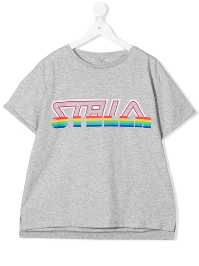 Stella Mccartney Kids' Logo Print Organic Cotton T-shirt In Grey