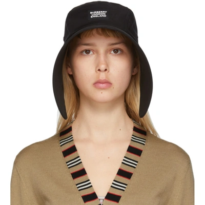 Burberry Logo Appliqué Cotton Twill Bonnet Cap In Black