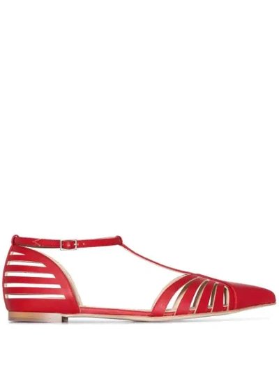 Rosie Assoulin Red Lattice Flat Leather Sandals