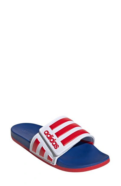 Adidas Originals Adidas Men's Essentials Adilette Comfort Adjustable Slide Sandals In White/ Red