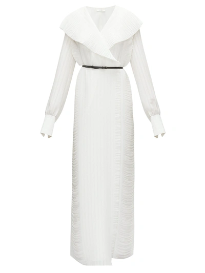 The Row Hania Belted Ruffled Crinkled-chiffon Gown In White