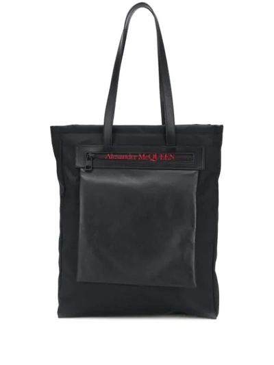 Alexander Mcqueen City Logo-print Leather-trim Nylon Tote In Black