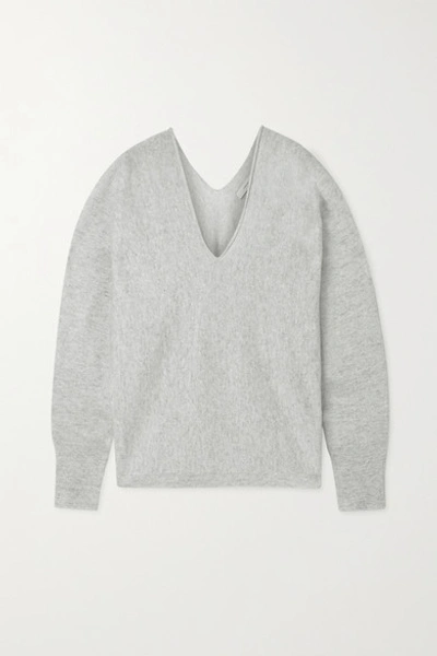 Vince Double V-neck Cashmere & Linen Sweater In White