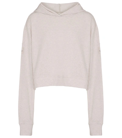 Alo Yoga Muse Ribbed-knit Cropped Hoodie In Bone Heath