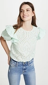 English Factory Ruffled Puff Sleeve Eyelet Top In Mint