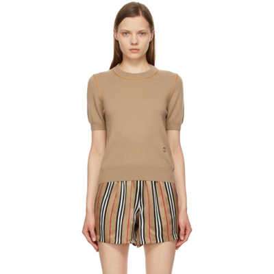 Burberry Beige Cashmere Constance Short Sleeve Sweater In Archive Beige