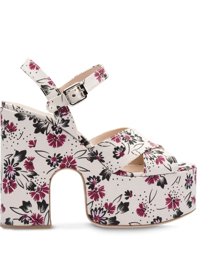 Miu Miu 125mm Floral-print Platform Sandals In White