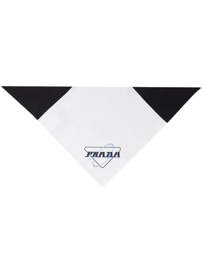 Prada Logo Print Scarf In White