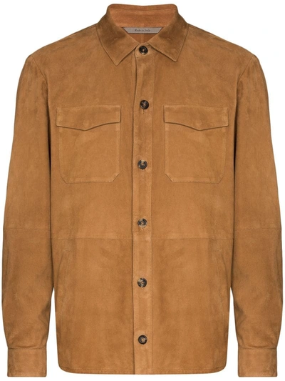 Canali Button-up Suede Shirt Jacket In Brown