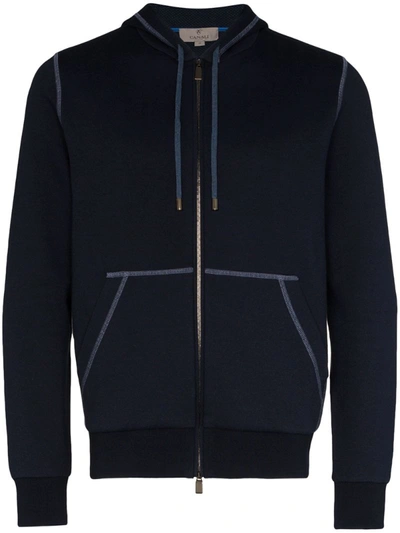 Canali Contrast Stitched Hoodie In Blue