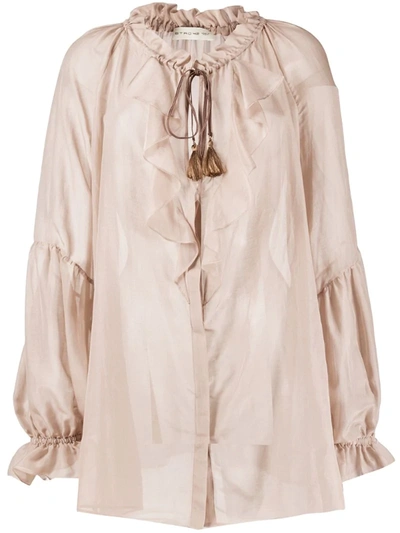 Etro Ruffle Trimmed Sheer Blouse In Neutrals