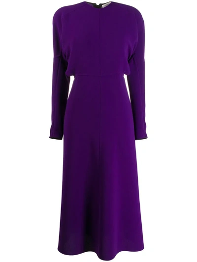 Victoria Beckham Crewneck Long-sleeve Midi Cady Dress In Purple