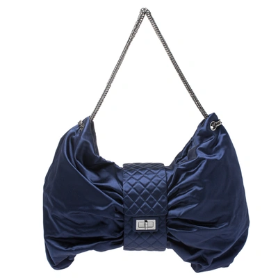 Pre-owned Chanel Blue Satin 2.55 Ribbon Shoulder Bag