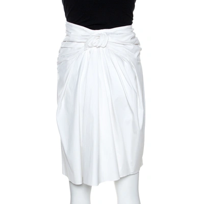 Pre-owned Dior Christian  Boutique White Cotton Bow Detail Skirt S