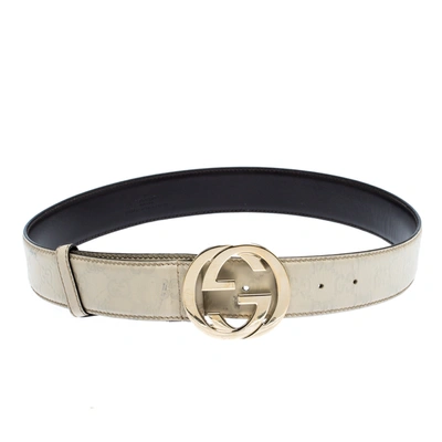 Pre-owned Gucci Ssima Leather Interlocking Gg Belt Size 95cm In White