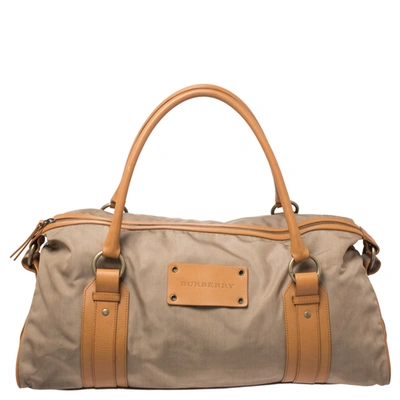Pre-owned Burberry Light Brown Canvas And Leather Duffle Bag