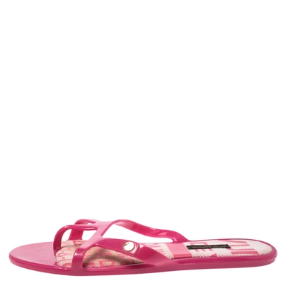 Pre-owned Louis Vuitton Magenta Rubber Slide Flats Size 38 In Pink