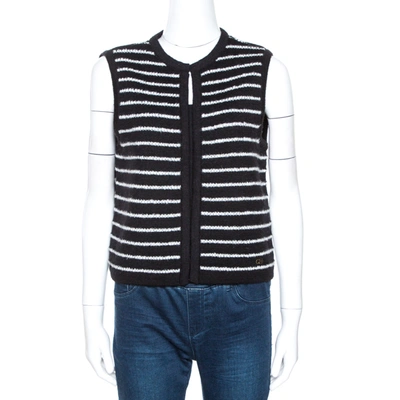 Pre-owned Ch Carolina Herrera Monochrome Striped Knit Vest M In Black