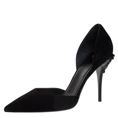 Pre-owned Versace Black Suede Leather Medusa Heel Pointed Toe Pumps Size 39