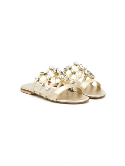 Mi Mi Sol Kids' Crystal-embellished Slip-on Sandals In Gold