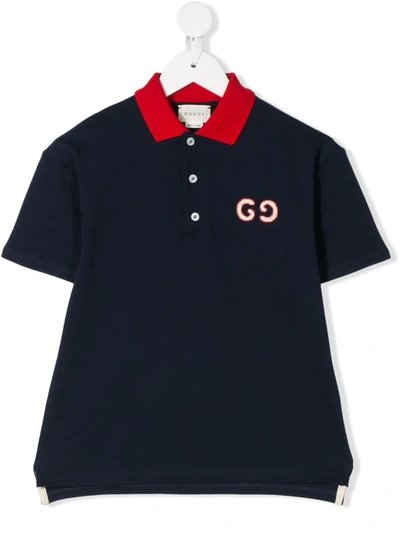 Gucci Kids' Embroidered Logo Polo Shirt In Blue