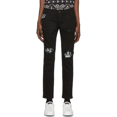 Dolce & Gabbana Dolce And Gabbana Black Bandana Print Skinny Jeans In S9001 Varia