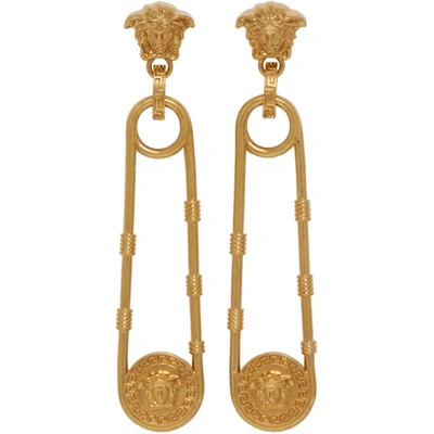 Versace Gold Safety Pin Earrings In Kot Gold