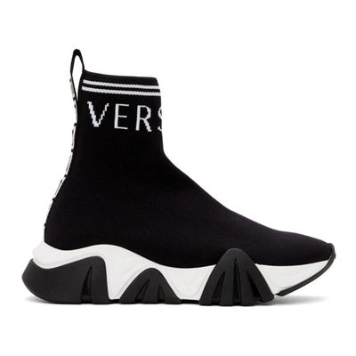Versace Squalo High Top Sock Sneaker In Black