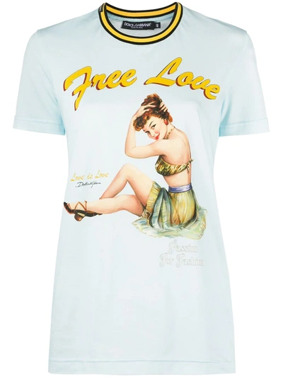 Dolce & Gabbana Blue Pin-up 'free Love' T-shirt In Light Blue