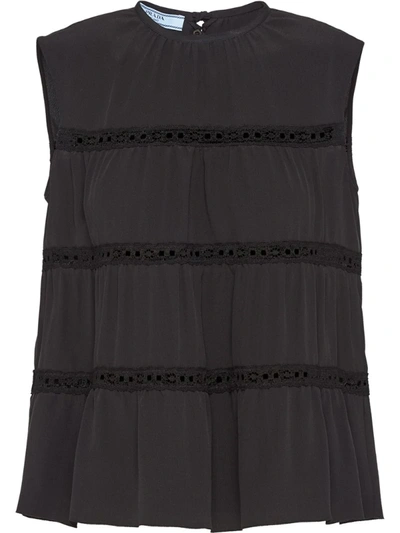 Prada Flared Tiered Top In Black