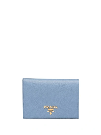 Prada Saffiano Logo Plaque Passport Cover In Blue