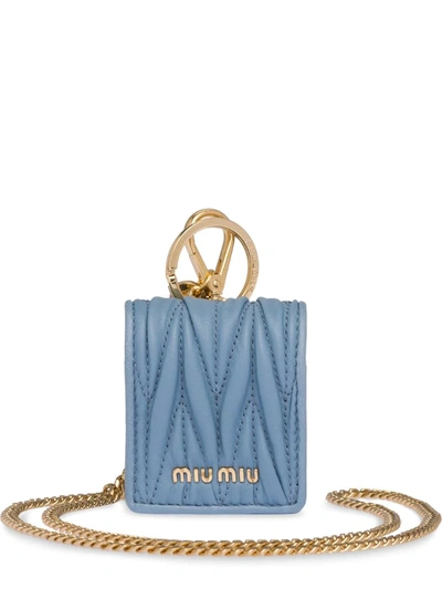 Miu Miu Matelassé Airpods Carrying Case In Blue