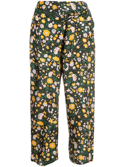 Apiece Apart Cruz Floral-print Trousers In Green