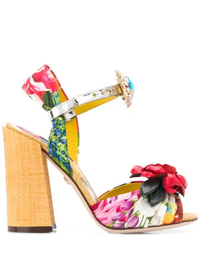 Dolce & Gabbana Embroidered Silk Sandals In Red