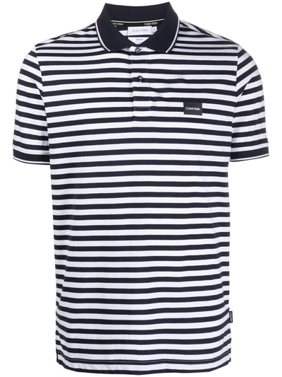 Calvin Klein Logo Striped Polo Shirt In Blue