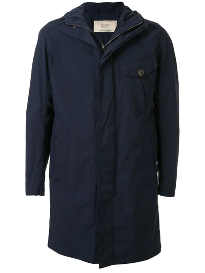 Herno Hooded Single-breasted Coat In Blue