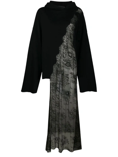 Seen Users Asymmetric Lace Detail Hoodie In Black