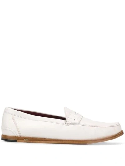 Dolce & Gabbana Mocassin Leather Loafers In White