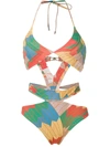Amir Slama Printed Cut Out Swimsuit In Multicolour