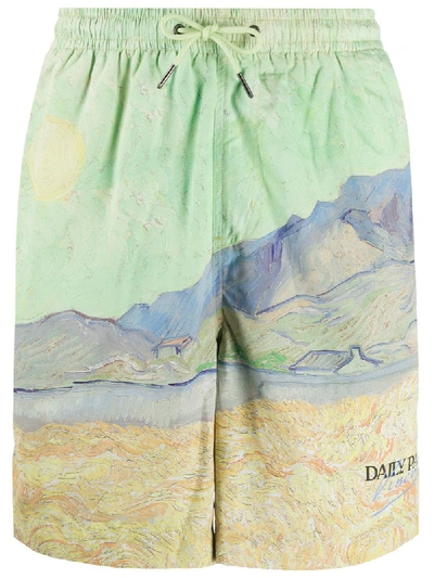 Daily Paper Drawstring Landscape Print Swim Shorts In Green