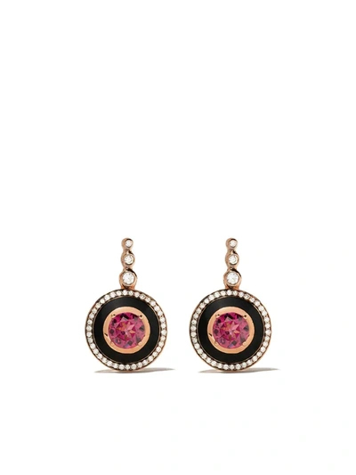 Selim Mouzannar 18kt Rose Gold Diamond Rhodolite Mina Earrings