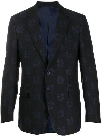 Versace All Over Logo Suit In Blue